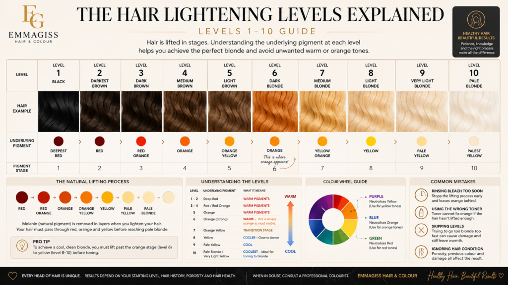 Why Is My Hair Orange After Bleaching? Causes, Fixes & Professional Advice hair lightening levels chart
