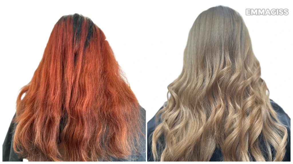 Why Is My Hair Orange After Bleaching? Causes, Fixes & Professional Advice orange hair corrected to blonde by emmagiss birmingham