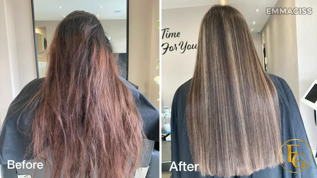 Beige blonde balayage hair transformation in Birmingham
