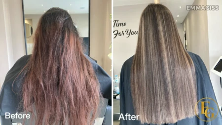 Beige blonde balayage hair transformation in Birmingham