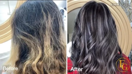 Before and after multi-tonal blonde highlights creating a soft, natural blend by Emma Giss Hair Colour Specialist in Edgbaston, Birmingham.