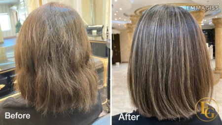 Before and after blonde highlights for short hair by EmmaGiss Hair Colour Specialist in Edgbaston, Birmingham.